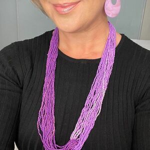 Necklace and earring set, boho/artisnal layered look in rich purple shades, EUC